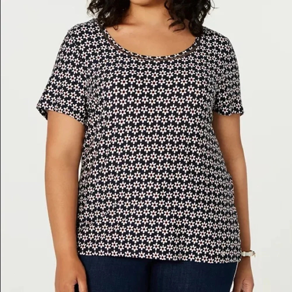 Tommy Hilfiger Daisy Print Floral Top Blouse Shirt v6x